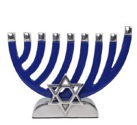 Metal Candle Menorah Semi Circle Shape Star of David Blue