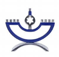 Metal Candle Menorah Raised Star of David Blue