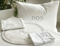 Pesach Set Faux Leather 4 Piece White and Silver Embroidered Set Chain Design