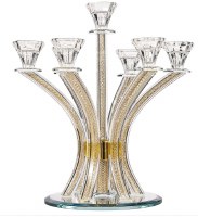 Crystal Candelabra 7 Branch Gold Net in Stems Design Round Base 13"