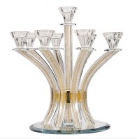 Crystal Candelabra 9 Branch Gold Net in Stems Design Round Base 13"