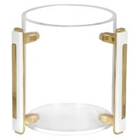 Lucite Round Wash Cup Gold and White Accent Handles White Base 5"