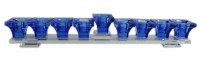 Crystal Menorah Elegant Flat Shape Center Raised Shamash Blue