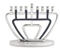 Metal Candle Menorah Round Base Polished Look Silver Dark Gray