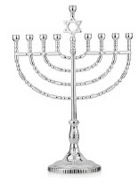 Metal Menorah Aristocratic Style Star of David Design Silver 11.6"