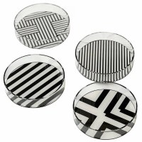 Lucite Round Dessert Plates Black and White Assorted Designs 4 Pack