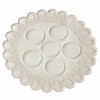 Lucite Seder Plate Kaarah Linen Style Design Scalloped Edge White 13.8"