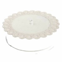 Lucite Round Matzah Box Linen Style Scalloped Edge Design White 13.8"