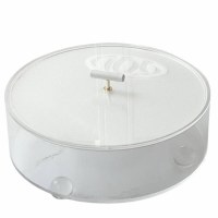 Lucite Round Matzah Box Corrugated Design with Leatherette Handle White 13.8"