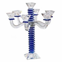 Crystal Candelabra 7 Branch Stacked Design Blue 17"