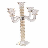 Crystal Candelabra 5 Branch Stacked Design Amber 17"
