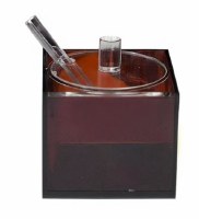 Lucite Square Colored Honey Dish with Spoon Brown 3"