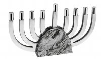 Aluminum Candle Menorah Half Circle Swirl Design Silver 9.5"