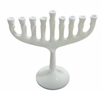 Aluminum Candle Menorah Curved Design Round Base White