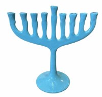 Aluminum Candle Menorah Curved Design Round Base Blue