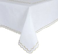 Whisper Weave Tablecloth Scalloped Edge Design White Gold 70" x 180"
