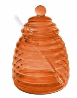 Additional picture of Glass Honey Dish Hive Design with Spoon Amber