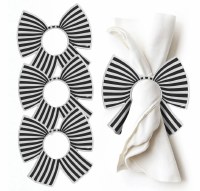 Lucite Napkin Rings Stripe Bow Design Black 4 Pack
