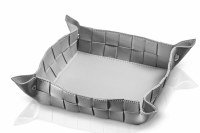 Faux Leather Square Napkin Holder Woven Design Silver 7"