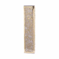 Yair Emanuel Mezuzah Case Wide Anodized Metal Cutout Pomegranate Design Gold 12cm