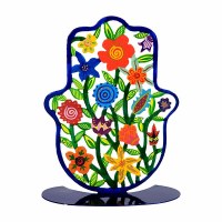 Yair Emanuel Standing Hamsa Large Size Hand Painted Colorful Flowers Design 7"