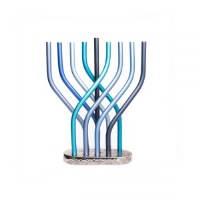 Yair Emanuel Aluminum Menorah Flame Design Blue 12"