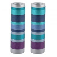 Yair Emanuel Aluminum Candlesticks Cylinder Shape Small Size Full Rings Design Blue