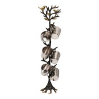 Yair Emanuel Liquor Set Metal Stand with 6 Cups Tree of Life Design 15.5"
