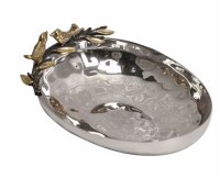 Yair Emanuel Stainless Steel Serving Bowl Oval Shape Tree of Life Branch Design 5"