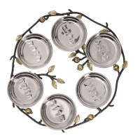 Yair Emanuel Passover Seder Plate Stainless Steel Pomegranate Design Brass Accent