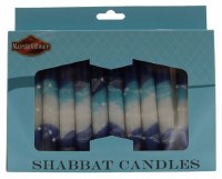 Shabbos Candles Handcrafted Stripe Design Glacier Blue White Mix 5.5" 12 Count