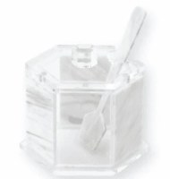 Lucite Honey Dish Hexagon Shape Marble Design with Cover and Spoon 3.5" x 4.5"
