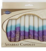 Shabbos Candles Handcrafted Purple Blue Layer Design 5.5" 12 Count