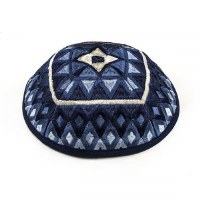 Yair Emanuel Full Embroidered Kippah Square Design Blue