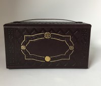 Additional picture of Faux Leather Brown Esrog Box Gold Accents with Handle and Snap Closure