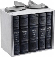 Artscroll Faux Leather Machzorim 5 Volume Slipcased Set Hebrew English Mid Size Navy Ashkenaz