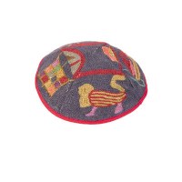 Yair Emanuel Hand Embroidered Kippah - Multicolor Lions