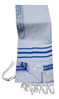 Additional picture of Tallis Prayer Shawl Acrylic Size 50 Blue and Silver Stripes 47" x 68"