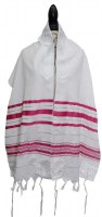 Additional picture of Tallis Prayer Shawl Acrylic Size 24 Fuchsia and Silver Stripes 24" x 72"