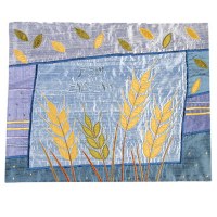 Yair Emanuel Silk Challah Cover Blue Wheat Appliqued Design