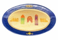 Lily Art Glass Oval Shabbos Tray Jerusalem Design