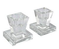 Crystal Square Candle Sticks with Crushed Stones Design 2"
