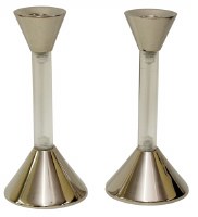 Candlesticks Nickel Plated and Lucite Sleek 5.75"