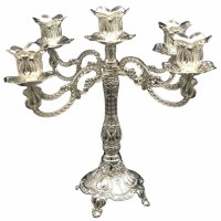 Candelabra 5 Branches Silver Plated Filigree Design 10"