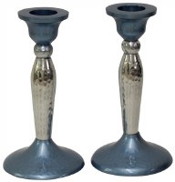 Candlesticks Nickel Plated Hammered Design Blue and Silver 5.25"