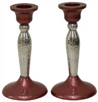 Candlesticks Nickel Plated Hammered Design Pink and Silver 5.25"