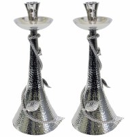 Hammered Candlesticks with Spiraling Silver Leaf