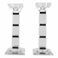 Crystal Candlesticks Square Design Black Accent 10.2"