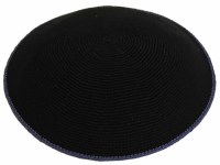 Fine Knit Kippah Serugah DMC 17cm Black with Blue Border