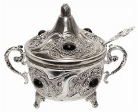 Decorative Dish Silver Plated With Black Stones